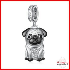 925 Sterling Silver Dog Charm Bracelet Beads Pug Yorkie Corgi French Bulldog
